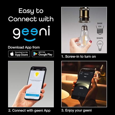 لمبة الإضاءة الذكية Geeni LUX Edison WiFi LED Edison الذكية، بيضاء ناعمة (2700K)، عبوتان - لمبات LED قابلة للتعتيم، A19، ما يعادل 60 وات، لا تتطلب محورًا، تعمل مع Amazon Alexa وGoogle Home in Kuwait
