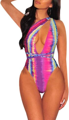KIRJAUDU Women's Floral Print High Cut Bandage Backless One Piece Swimsuit Swimwear in Saudi Arabia