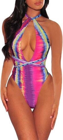 KIRJAUDU Women's Floral Print High Cut Bandage Backless One Piece Swimsuit Swimwear in Saudi Arabia