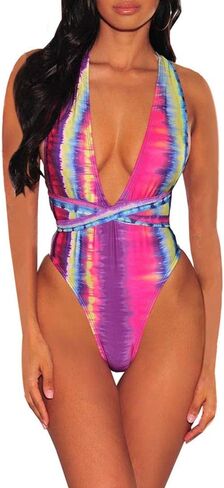 KIRJAUDU Women's Floral Print High Cut Bandage Backless One Piece Swimsuit Swimwear in Saudi Arabia