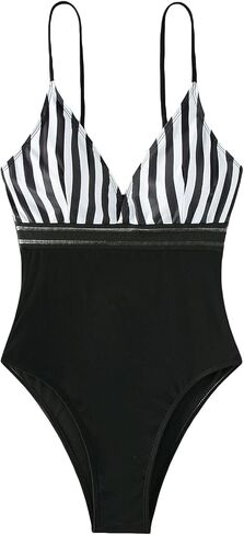 Milumia Women's Striped Onepiece Swimsuit Contrast Mesh Spaghetti Strap Bathing Suit in Saudi Arabia