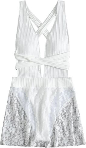 OYOANGLE Women's One Piece Swimsuits Criss Cross Sleeveless Deep V Neck Swimwear Solid Bathing Suit with Beach Skirt in Saudi Arabia