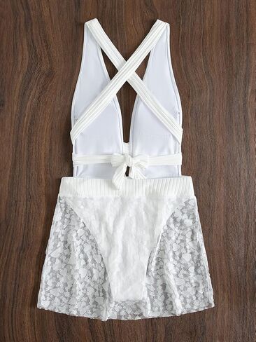 OYOANGLE Women's One Piece Swimsuits Criss Cross Sleeveless Deep V Neck Swimwear Solid Bathing Suit with Beach Skirt in Saudi Arabia