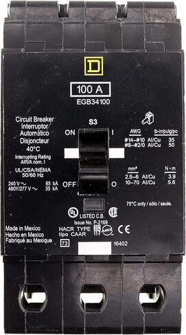 Square D EGB34100 Circuit Breaker, EGB-Frame, 3-Pole, 240V 65kA, 480Y/277V 35kA, 100-Amp in Saudi Arabia