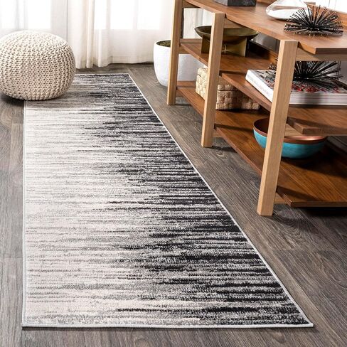 JONATHAN Y CTP112B-28 Linear Modern Half-Stripe Indoor Area-Rug Bohemian Easy-Cleaning High Traffic Bedroom Kitchen Living Room Non Shedding, 2 X 8, Grey in Saudi Arabia