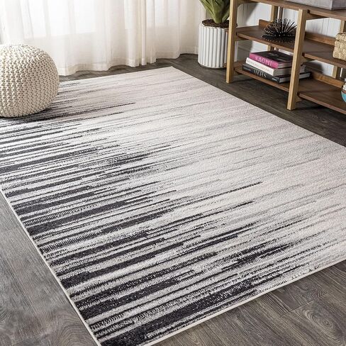 JONATHAN Y CTP112B-28 Linear Modern Half-Stripe Indoor Area-Rug Bohemian Easy-Cleaning High Traffic Bedroom Kitchen Living Room Non Shedding, 2 X 8, Grey in Saudi Arabia