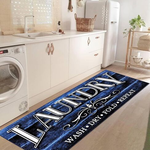 غرفة الغسيل البساط حصيرة 2X6Ft طويلة مزرعة الغسيل حصيرة للأرضية خمر المطبخ حصيرة نونسليب قابل للغسل عداء البساط حوض الغسيل حصيرة Mudroom حصيرة للداخلية في الهواء الطلق ديكور المنزل، الأزرق in Kuwait