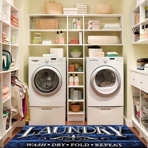 غرفة الغسيل البساط حصيرة 2X6Ft طويلة مزرعة الغسيل حصيرة للأرضية خمر المطبخ حصيرة نونسليب قابل للغسل عداء البساط حوض الغسيل حصيرة Mudroom حصيرة للداخلية في الهواء الطلق ديكور المنزل، الأزرق in Kuwait