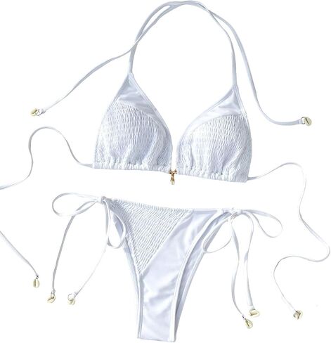 MakeMeChic Women's Two Piece High Cut Thong Bikini Sets Halter Triangle Backless Swimsuit Bathing Suit Beachwear in Saudi Arabia