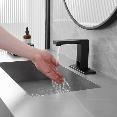 BWE Black Touchless Bathroom Sink Faucet,Hands-Free Automatic Motion Infrared Sensor Faucet,with Control Box and Temperature,Battery or Plug in Powered,Matte Black in Kuwait