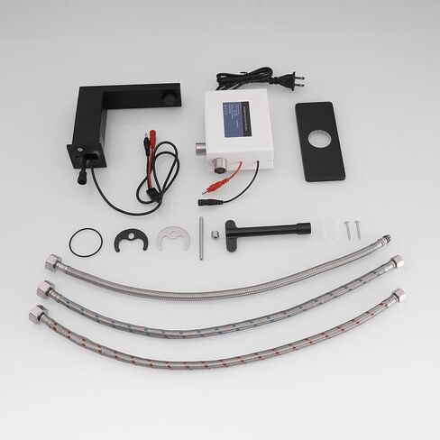 BWE Black Touchless Bathroom Sink Faucet,Hands-Free Automatic Motion Infrared Sensor Faucet,with Control Box and Temperature,Battery or Plug in Powered,Matte Black in Kuwait