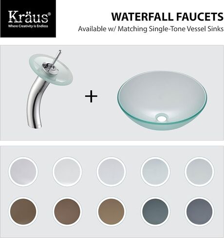 Kraus KGW-1700SN-BLFR وعاء زجاجي ذو رافعة واحدة شلال حمام صنبور نيكل ساتان مع قرص زجاجي أسود بلوري in Kuwait