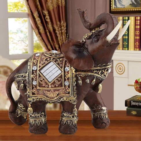 Lucky Elephant Figurine, Feng Shui Wood Grain Elephant Statue Sculpture Brings Good Luck, Wealth, Joy for Office Home Desktop Decoration(Large) in Saudi Arabia