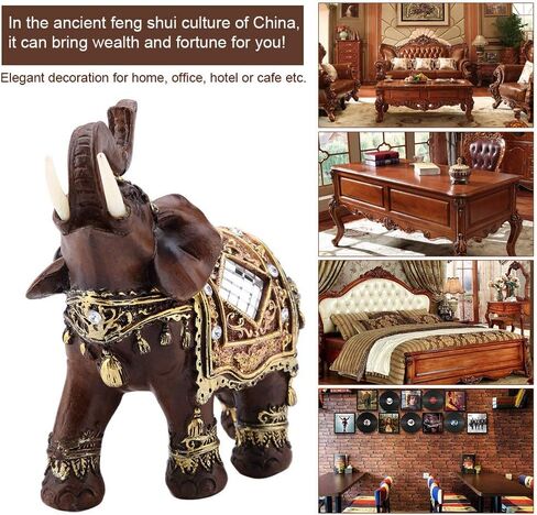 Lucky Elephant Figurine, Feng Shui Wood Grain Elephant Statue Sculpture Brings Good Luck, Wealth, Joy for Office Home Desktop Decoration(Large) in Saudi Arabia
