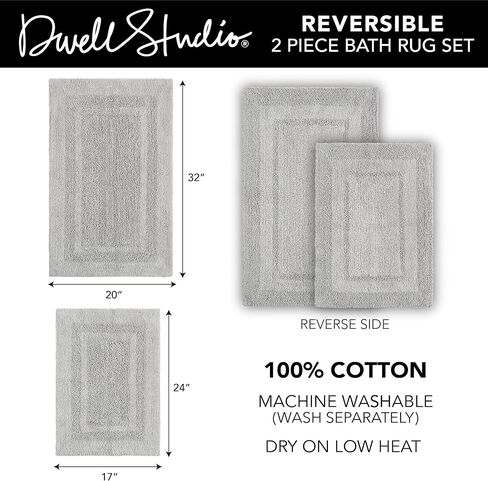 DwellStudio Non-Slip Back Cotton Bath Rugs: Luxurious Comfort and Anti-Slip Protection in Grey - 2pc Set in Saudi Arabia
