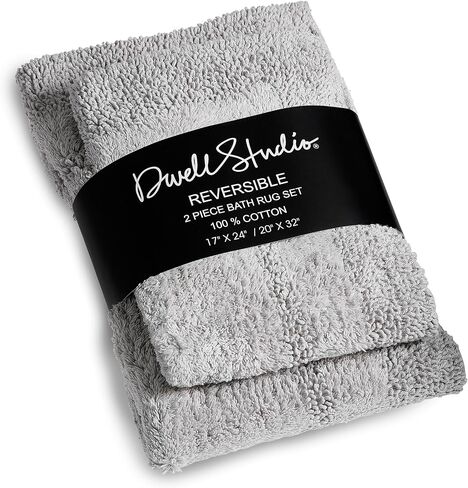 DwellStudio Non-Slip Back Cotton Bath Rugs: Luxurious Comfort and Anti-Slip Protection in Grey - 2pc Set in Saudi Arabia