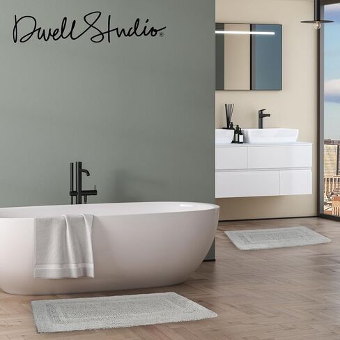 DwellStudio Non-Slip Back Cotton Bath Rugs: Luxurious Comfort and Anti-Slip Protection in Grey - 2pc Set in Saudi Arabia