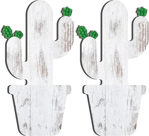 2 Pcs Wooden Cactus Decor Rustic Cactus Wall Hanging Sign Farmhouse Wood Cactus Pattern Wall Art for Home Living Room Bedroom Bathroom Western Decor in Saudi Arabia