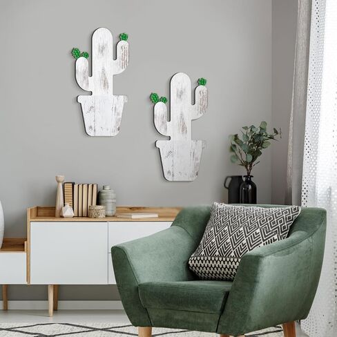 2 Pcs Wooden Cactus Decor Rustic Cactus Wall Hanging Sign Farmhouse Wood Cactus Pattern Wall Art for Home Living Room Bedroom Bathroom Western Decor in Saudi Arabia