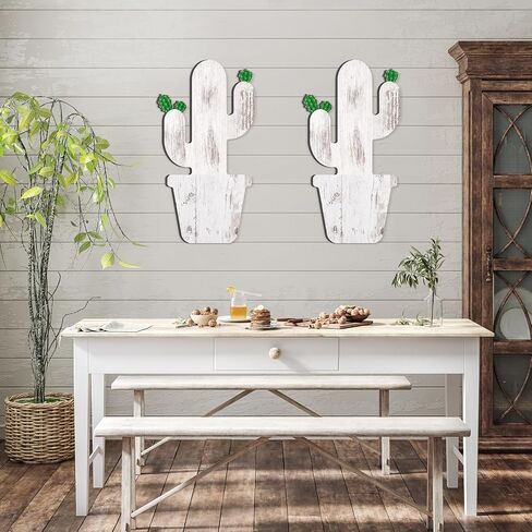2 Pcs Wooden Cactus Decor Rustic Cactus Wall Hanging Sign Farmhouse Wood Cactus Pattern Wall Art for Home Living Room Bedroom Bathroom Western Decor in Saudi Arabia