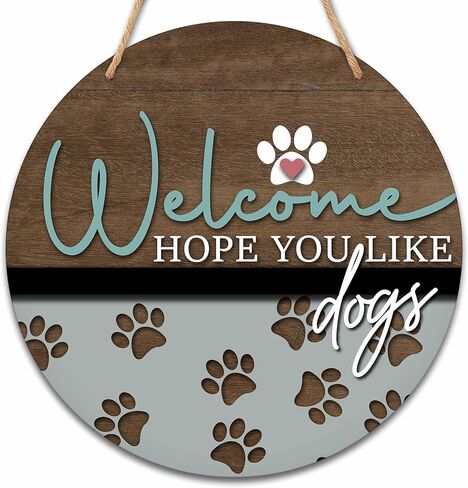 Welcome Hope You Like Dogs Sign, 10" Dogs Lovers Wooden Hanging Sign, Front Door Decor Dog Lover Dog Decor Sign for Front Porch Door Wreath Hanger Welcome Home Decor - A25 in Kuwait