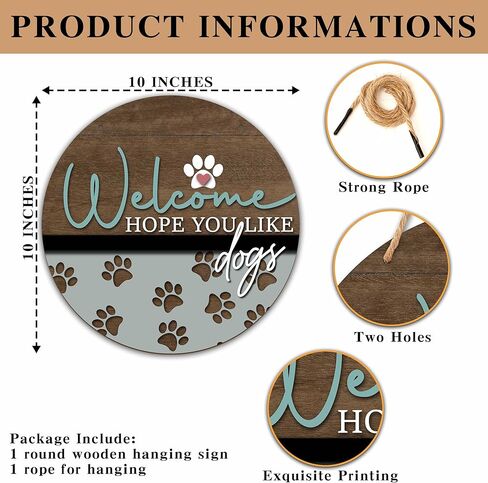 Welcome Hope You Like Dogs Sign, 10" Dogs Lovers Wooden Hanging Sign, Front Door Decor Dog Lover Dog Decor Sign for Front Porch Door Wreath Hanger Welcome Home Decor - A25 in Kuwait