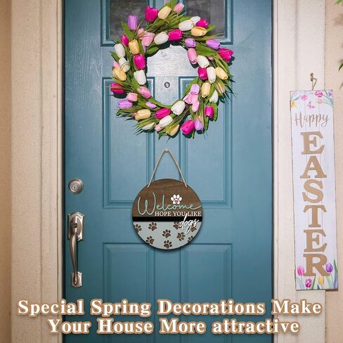 Welcome Hope You Like Dogs Sign, 10" Dogs Lovers Wooden Hanging Sign, Front Door Decor Dog Lover Dog Decor Sign for Front Porch Door Wreath Hanger Welcome Home Decor - A25 in Kuwait