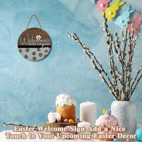 Welcome Hope You Like Dogs Sign, 10" Dogs Lovers Wooden Hanging Sign, Front Door Decor Dog Lover Dog Decor Sign for Front Porch Door Wreath Hanger Welcome Home Decor - A25 in Kuwait