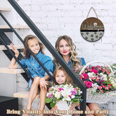 Welcome Hope You Like Dogs Sign, 10" Dogs Lovers Wooden Hanging Sign, Front Door Decor Dog Lover Dog Decor Sign for Front Porch Door Wreath Hanger Welcome Home Decor - A25 in Kuwait