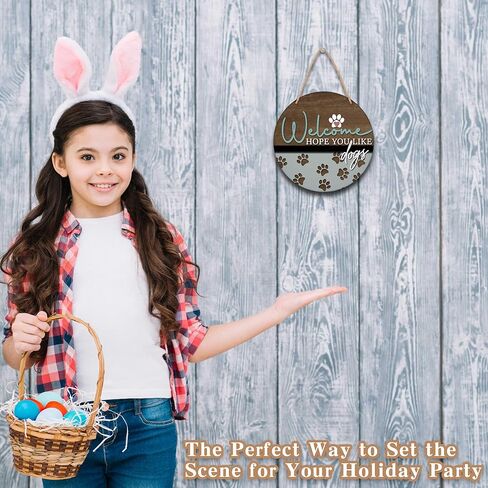 Welcome Hope You Like Dogs Sign, 10" Dogs Lovers Wooden Hanging Sign, Front Door Decor Dog Lover Dog Decor Sign for Front Porch Door Wreath Hanger Welcome Home Decor - A25 in Kuwait