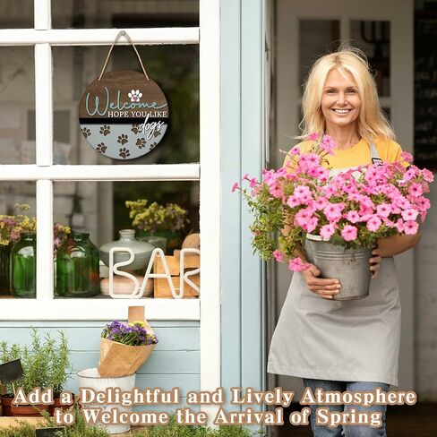 Welcome Hope You Like Dogs Sign, 10" Dogs Lovers Wooden Hanging Sign, Front Door Decor Dog Lover Dog Decor Sign for Front Porch Door Wreath Hanger Welcome Home Decor - A25 in Kuwait