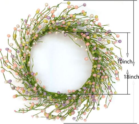 Bibelot 18 بوصة إكليل عيد الفصح إكليل التوت الوردي الأرجواني الأخضر الأبيض إكليل التوت إكليل غصين صناعي للباب الأمامي للتعليق على الحائط والنوافذ وديكور مهرجان العطلات... in Kuwait