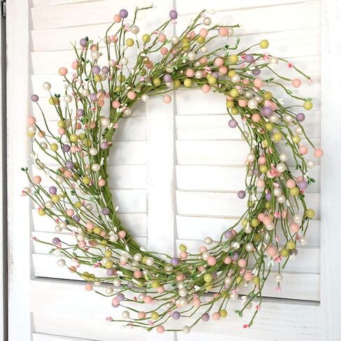 Bibelot 18 بوصة إكليل عيد الفصح إكليل التوت الوردي الأرجواني الأخضر الأبيض إكليل التوت إكليل غصين صناعي للباب الأمامي للتعليق على الحائط والنوافذ وديكور مهرجان العطلات... in Kuwait