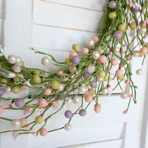 Bibelot 18 بوصة إكليل عيد الفصح إكليل التوت الوردي الأرجواني الأخضر الأبيض إكليل التوت إكليل غصين صناعي للباب الأمامي للتعليق على الحائط والنوافذ وديكور مهرجان العطلات... in Kuwait