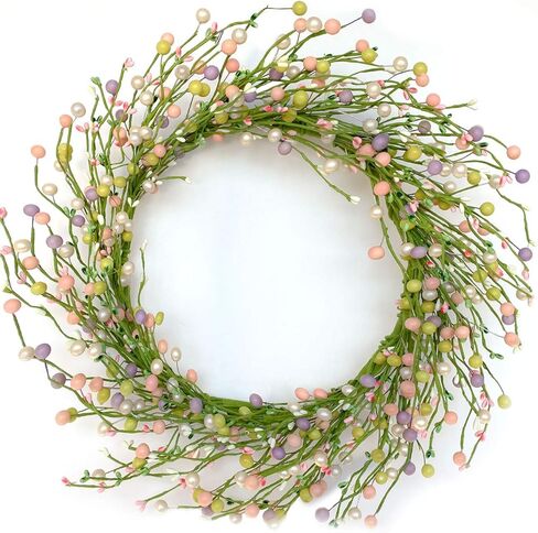 Bibelot 18 بوصة إكليل عيد الفصح إكليل التوت الوردي الأرجواني الأخضر الأبيض إكليل التوت إكليل غصين صناعي للباب الأمامي للتعليق على الحائط والنوافذ وديكور مهرجان العطلات... in Kuwait