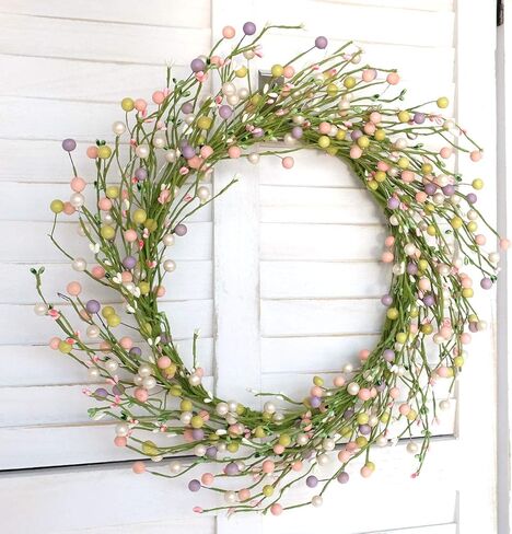 Bibelot 18 بوصة إكليل عيد الفصح إكليل التوت الوردي الأرجواني الأخضر الأبيض إكليل التوت إكليل غصين صناعي للباب الأمامي للتعليق على الحائط والنوافذ وديكور مهرجان العطلات... in Kuwait