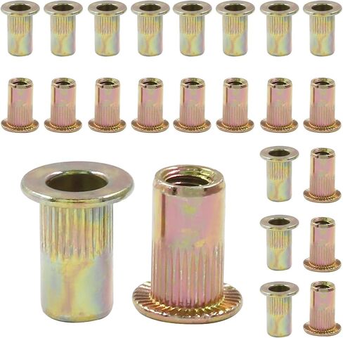 Hitefu 30PCS M12 Rivet Nuts, Carbon Steel Flat Head Threaded Insert Nuts, Knurled Body Rivnuts Nutserts for Metal, Fiberglass, Plastic in Saudi Arabia