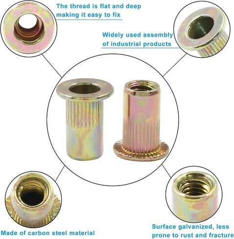 Hitefu 30PCS M12 Rivet Nuts, Carbon Steel Flat Head Threaded Insert Nuts, Knurled Body Rivnuts Nutserts for Metal, Fiberglass, Plastic in Saudi Arabia
