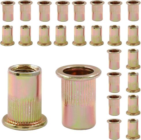 Hitefu 30PCS M12 Rivet Nuts, Carbon Steel Flat Head Threaded Insert Nuts, Knurled Body Rivnuts Nutserts for Metal, Fiberglass, Plastic in Saudi Arabia