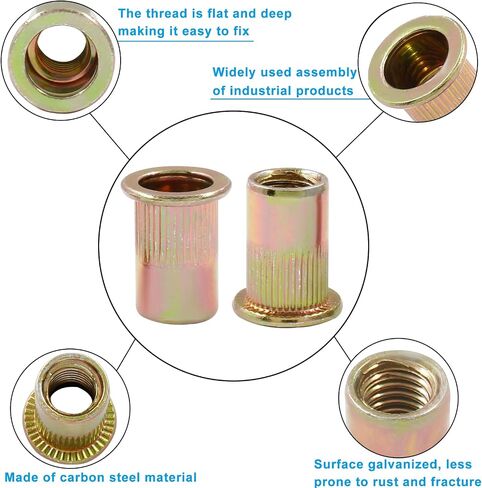 Hitefu 30PCS M12 Rivet Nuts, Carbon Steel Flat Head Threaded Insert Nuts, Knurled Body Rivnuts Nutserts for Metal, Fiberglass, Plastic in Saudi Arabia