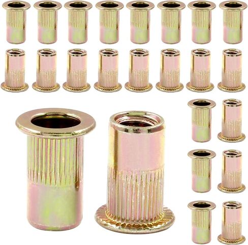 Hitefu 30PCS M12 Rivet Nuts, Carbon Steel Flat Head Threaded Insert Nuts, Knurled Body Rivnuts Nutserts for Metal, Fiberglass, Plastic in Saudi Arabia