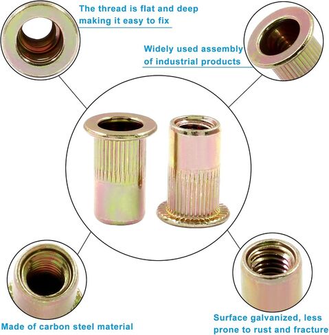 Hitefu 30PCS M12 Rivet Nuts, Carbon Steel Flat Head Threaded Insert Nuts, Knurled Body Rivnuts Nutserts for Metal, Fiberglass, Plastic in Saudi Arabia