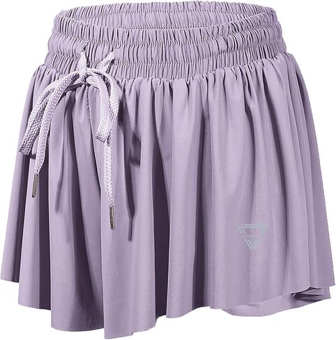 luogongzi 2 in 1 Flowy Shorts Beach Clothes for Women Gym Yoga Athletic Workout Running Hiking Spandex Comfy Lounge Sweat Skirt Casual Summer (L, Light Purple) in Saudi Arabia