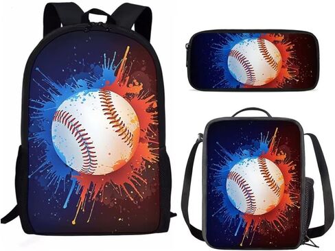 Dellukee Middle School Backpack Set For Boys Fashion Lunch Bag Pencil Bags Book Bag Baseball Print in Saudi Arabia