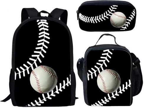 Dellukee Middle School Backpack Set For Boys Fashion Lunch Bag Pencil Bags Book Bag Baseball Print in Saudi Arabia