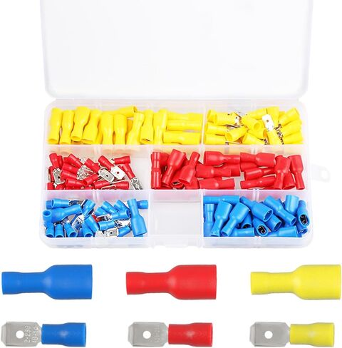 طقم موصلات أسلاك كهربائية 150 قطعة، موصلات سلكية معزولة سريعة الفصل، موصلات كابلات ذكر/أنثى، مجموعة متنوعة من محطات التجعيد (الأحمر والأزرق والأصفر) in Kuwait