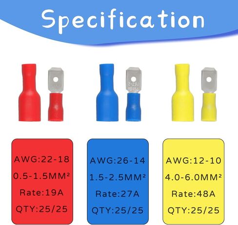 طقم موصلات أسلاك كهربائية 150 قطعة، موصلات سلكية معزولة سريعة الفصل، موصلات كابلات ذكر/أنثى، مجموعة متنوعة من محطات التجعيد (الأحمر والأزرق والأصفر) in Kuwait