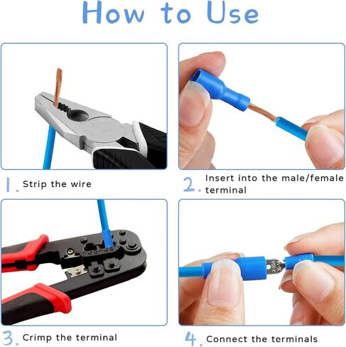 طقم موصلات أسلاك كهربائية 150 قطعة، موصلات سلكية معزولة سريعة الفصل، موصلات كابلات ذكر/أنثى، مجموعة متنوعة من محطات التجعيد (الأحمر والأزرق والأصفر) in Kuwait