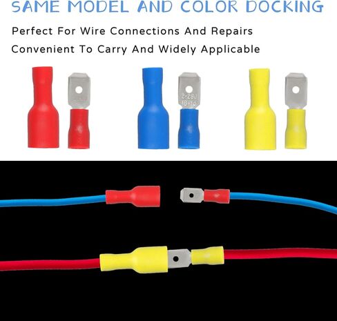 طقم موصلات أسلاك كهربائية 150 قطعة، موصلات سلكية معزولة سريعة الفصل، موصلات كابلات ذكر/أنثى، مجموعة متنوعة من محطات التجعيد (الأحمر والأزرق والأصفر) in Kuwait