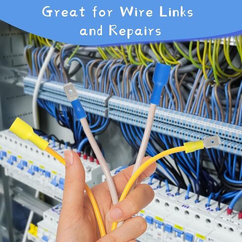 طقم موصلات أسلاك كهربائية 150 قطعة، موصلات سلكية معزولة سريعة الفصل، موصلات كابلات ذكر/أنثى، مجموعة متنوعة من محطات التجعيد (الأحمر والأزرق والأصفر) in Kuwait